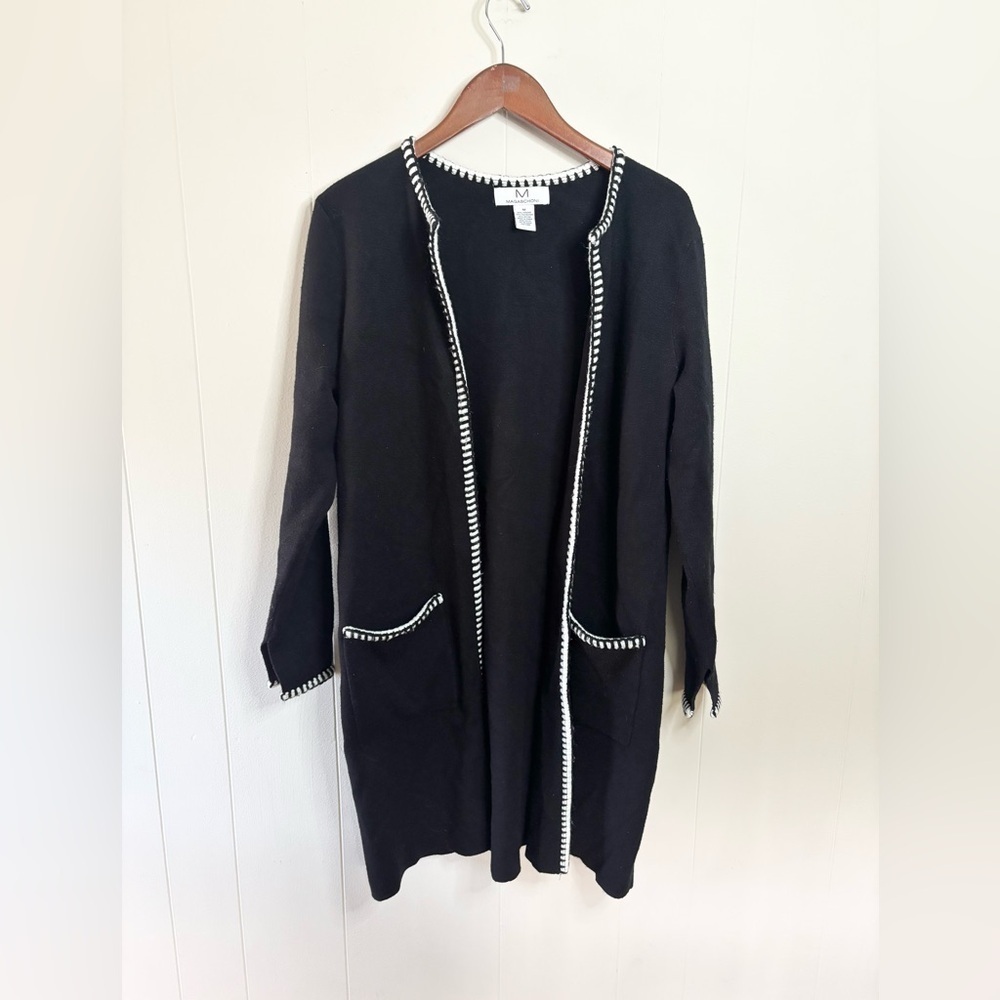 Magaschoni black knit duster cardigan sweater jacket size M